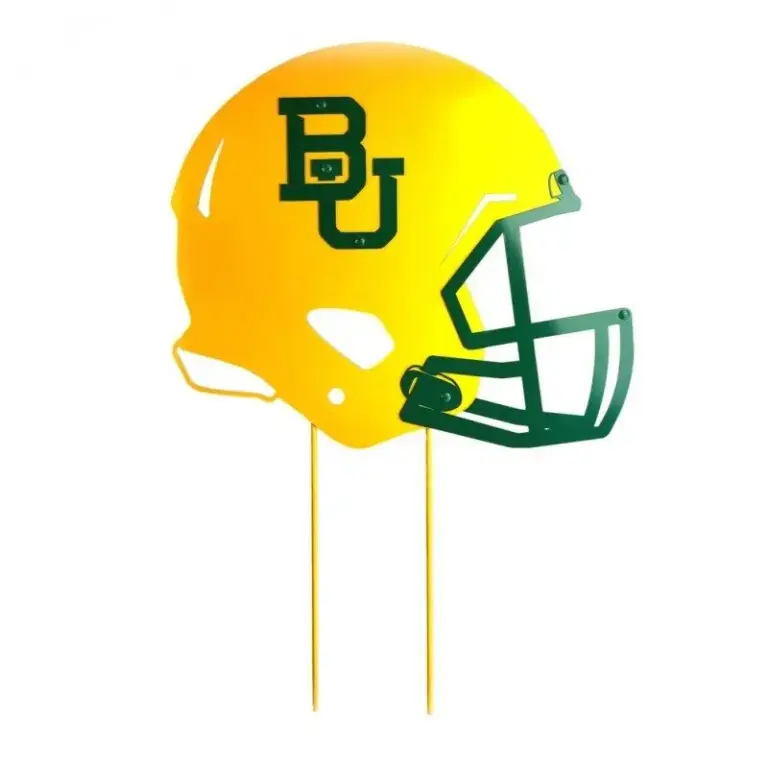 3 color baylor football helmet on stakes