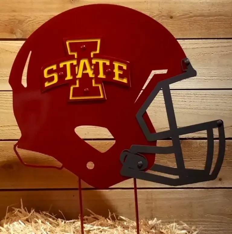 Iowa state football helmet on stakes