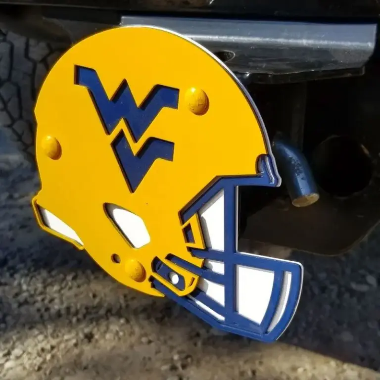 West virginia university hitch cover -gold helmet