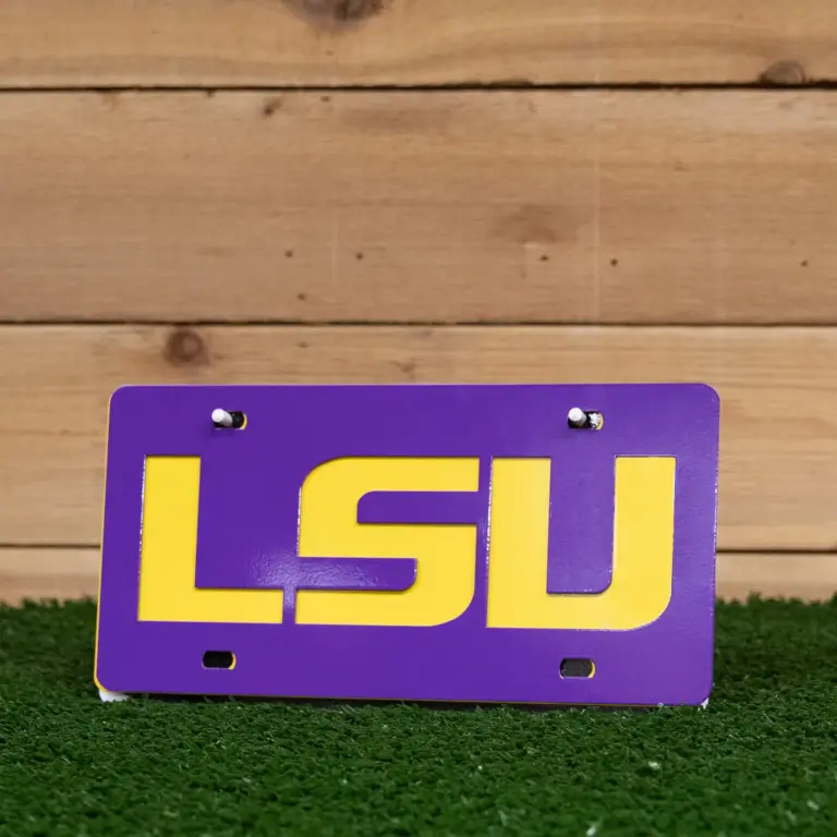 Lsu positive big letters tag purple